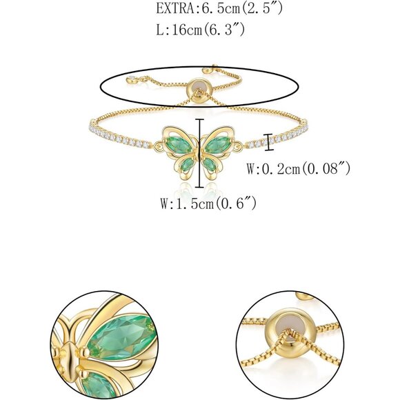 Women's Green Butterfly Dainty Trendy Adjustable Tennis Slide Bracelets Jewelry - Picture 5 of 6